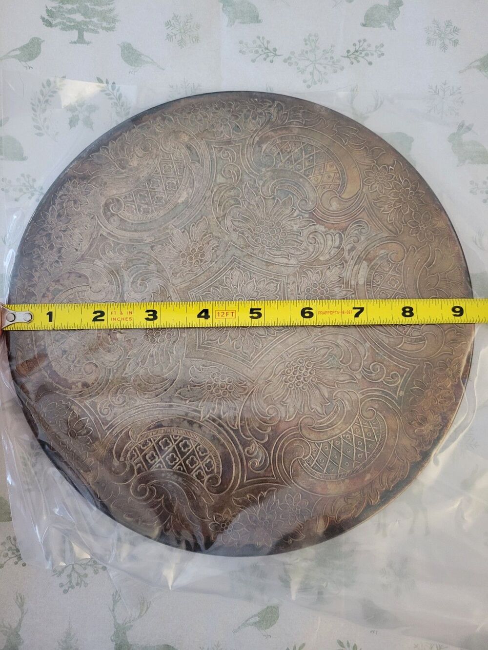 Made in England Vintage Round Embossed Tray Ornate Floral Boho Decor - Picture 8 of 9